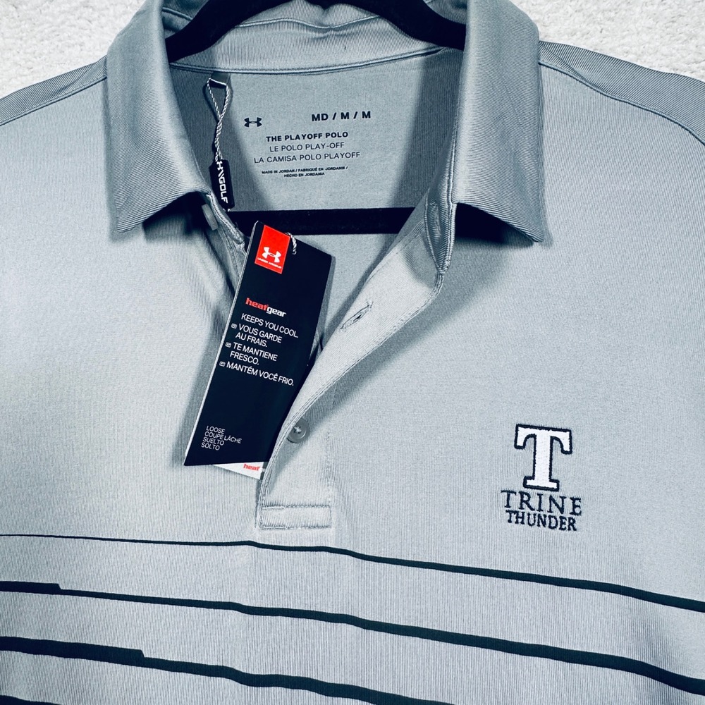 Under Armour Playoff Polo Mens Medium Grey Trine Thunder Ombre Stripe Golf NWT - Picture 2 of 11